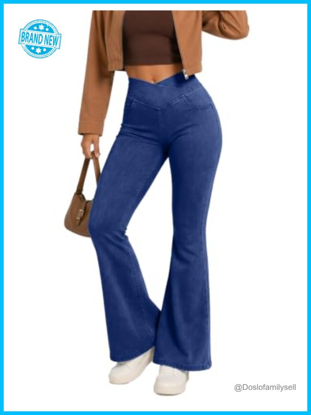 Pull On Flare Jeans High Waisted Stretchy Bell Bottom Denim Pants